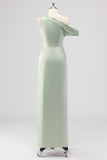 Sage Green One Shoulder Sheath Bridesmaid Dress with Slit