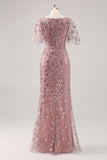 Dusty Rose V Neck Sheath Sequined Mother of the Bride Dress