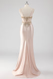 Sparkly Champagne Corset Mermaid Prom Dress with Slit