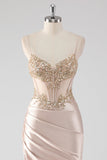 Sparkly Champagne Corset Mermaid Prom Dress with Slit