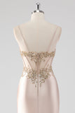 Sparkly Champagne Corset Mermaid Prom Dress with Slit