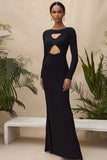 Black Scoop Neck Hollow Out Sheath Long Formal Dress