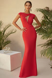 Elegant Red Scoop Keyhole Sheath Satin Long Formal Dress