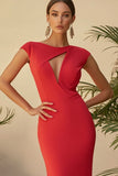 Elegant Red Scoop Keyhole Sheath Satin Long Formal Dress