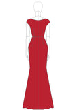 Elegant Red Scoop Keyhole Sheath Satin Long Formal Dress
