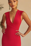 Elegant Red Sheath V-Neck Long Formal Dress