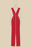 Elegant Red Sheath V-Neck Long Formal Dress