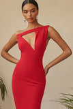 Red One Shoulder Cut Out Sheath Long Formal Dress