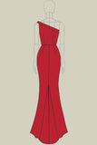 Red One Shoulder Cut Out Sheath Long Formal Dress