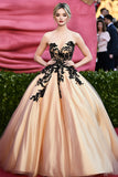Champagne Ball Gown Sweetheart Applique Matte Satin Formal Dress