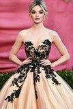 Champagne Ball Gown Sweetheart Applique Matte Satin Formal Dress