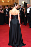 Black Strapless Satin Long Bow Formal Dress with Slit