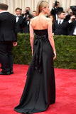 Black Satin Strapless A Line Formal Dress with Bow