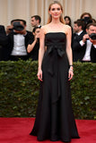 Black Satin Strapless A Line Formal Dress with Bow