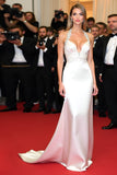 Sparkly White Halter V Neck Sheath Long Formal Dress