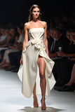 White Strapless Flower High Low Formal Dress with Slit