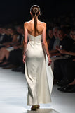 White Strapless Flower High Low Formal Dress with Slit