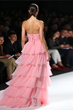 A Line Pink Strapless Ruffle Tiered Long Formal Dress with Slit