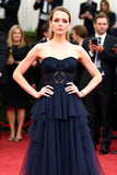 Sweetheart Navy Tiered Ruffle A Line Long Formal Dress with Embroidery