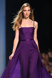 Spaghetti Straps Dark Purple Backless Long Formal Jumpsuit with Cape