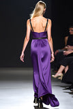 Deep V-Neck Dark Purple Long Formal Dress with Belt