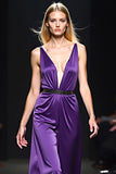 Deep V-Neck Dark Purple Long Formal Dress with Belt