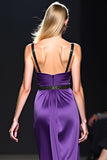 Deep V-Neck Dark Purple Long Formal Dress with Belt