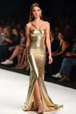 Sweetheart One Shoulder Golden Long Formal Dress with Slit