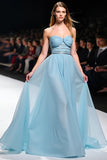 Grey Blue A Line Strapless Corset Long Formal Dress