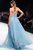 Grey Blue A Line Strapless Corset Long Formal Dress