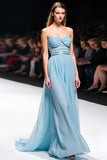Grey Blue A Line Strapless Corset Long Formal Dress