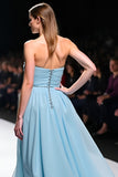 Grey Blue A Line Strapless Corset Long Formal Dress