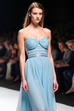 Grey Blue A Line Strapless Corset Long Formal Dress