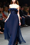 Navy Strapless A Line Sequined Long Formal Dress with Ruffles