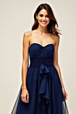 Navy Strapless Sweetheart A Line Ruffled Long Formal Dress
