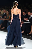 Flowy Navy Sweetheart Corset A Line Long Formal Dress
