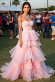 Blush Ball Gown Tiered Flowy Floor Length Formal Dress
