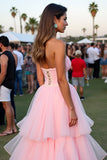 Blush Ball Gown Tiered Flowy Floor Length Formal Dress
