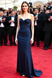 Sweetheart Navy Satin Strapless Sheath Long Formal Dress