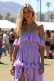 Lilac Off the Shoulder Ruffled Long Chiffon Formal Dress with slit