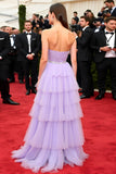 Tiered Lilac Strapless Long A Line Formal Dress with Slit