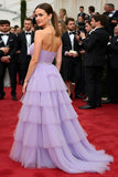 Tiered Lilac Strapless Long A Line Formal Dress with Slit
