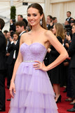 Tiered Lilac Strapless Long A Line Formal Dress with Slit