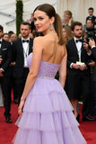 Tiered Lilac Strapless Long A Line Formal Dress with Slit