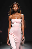 Square Neck Blush Strapless Satin Sheath Long Formal Dress