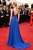 Royal Blue A Line V-Neck Floor Length Formal Dress with Sequins