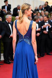 Royal Blue A Line V-Neck Floor Length Formal Dress with Sequins