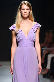 Lilac A Line V-Neck Flowy Chiffon Floor Length Formal Dress with Ruffles