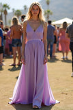 Lilac V-Neck Spaghetti Straps A Line Chiffon Long Formal Dress