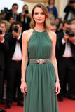 Grey Green Halter A Line Maxi Formal Dress with Belt